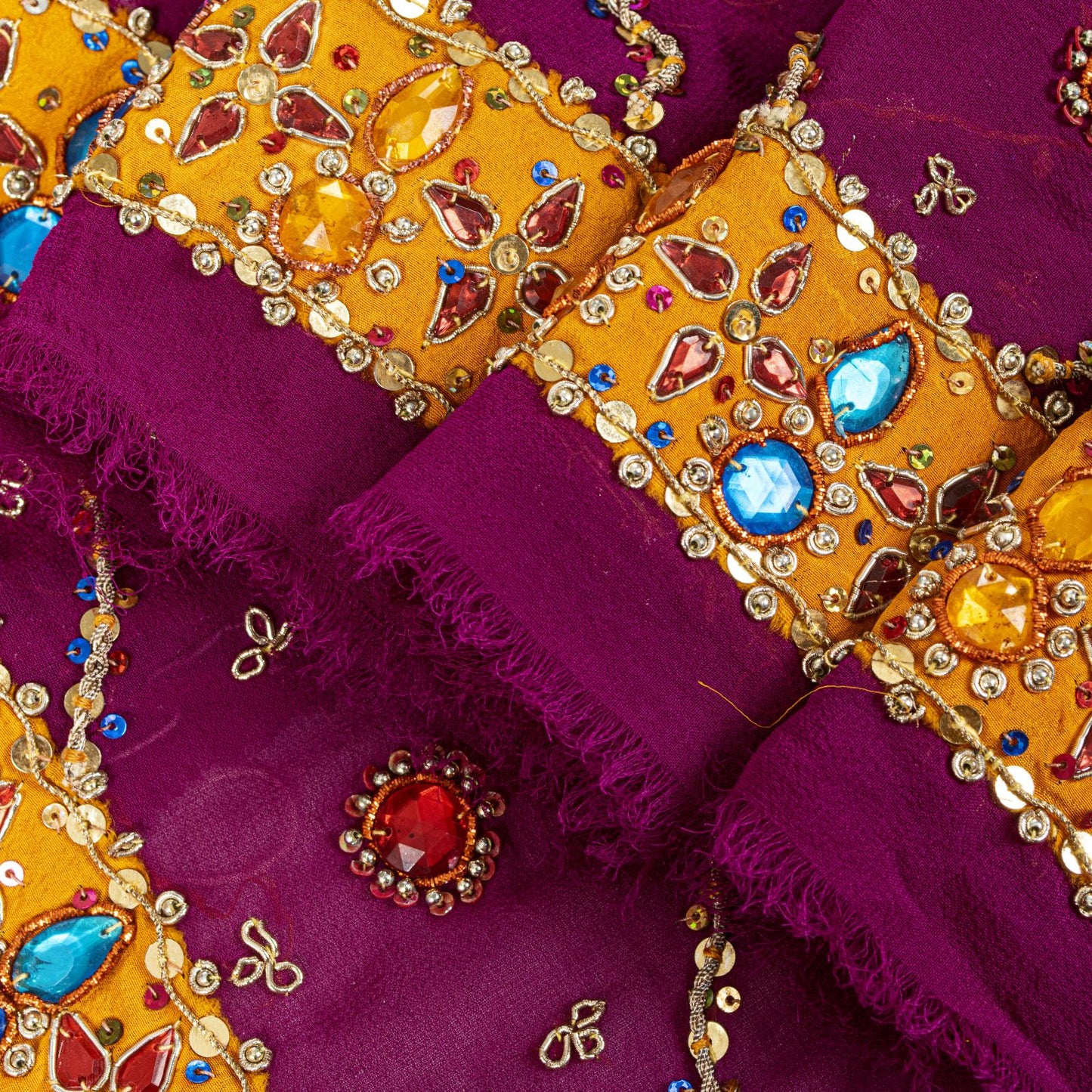 Sanskriti Vintage Purple Pure Georgette Dupatta/Stole Hand Embroidery Zardozi