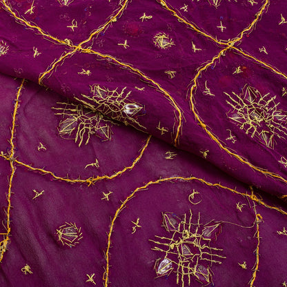 Sanskriti Vintage Purple Pure Georgette Dupatta/Stole Hand Embroidery Zardozi