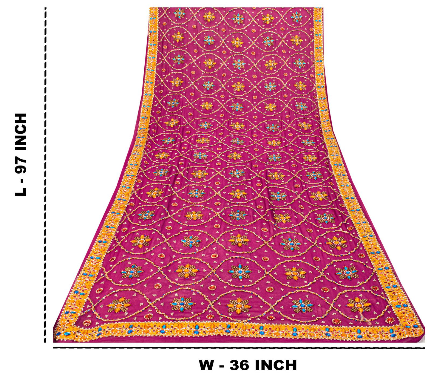 Sanskriti Vintage Purple Pure Georgette Dupatta/Stole Hand Embroidery Zardozi