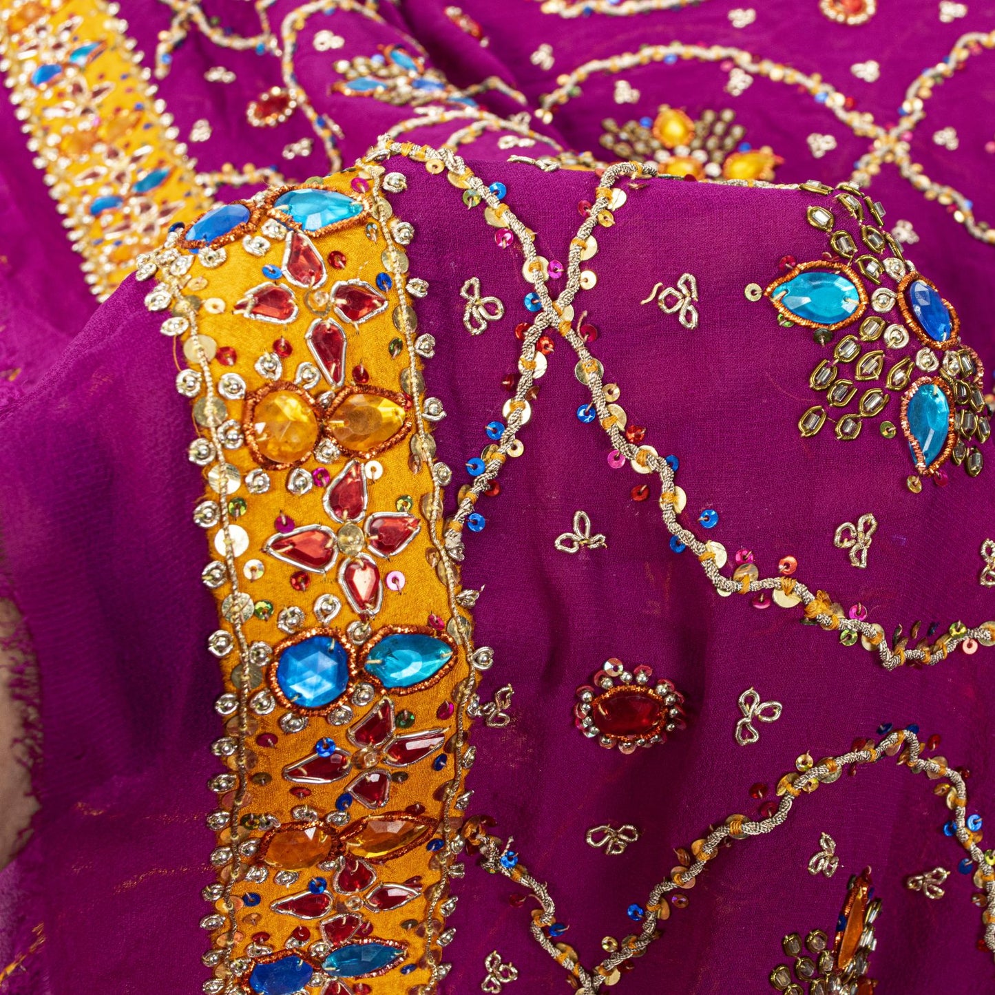 Sanskriti Vintage Purple Pure Georgette Dupatta/Stole Hand Embroidery Zardozi