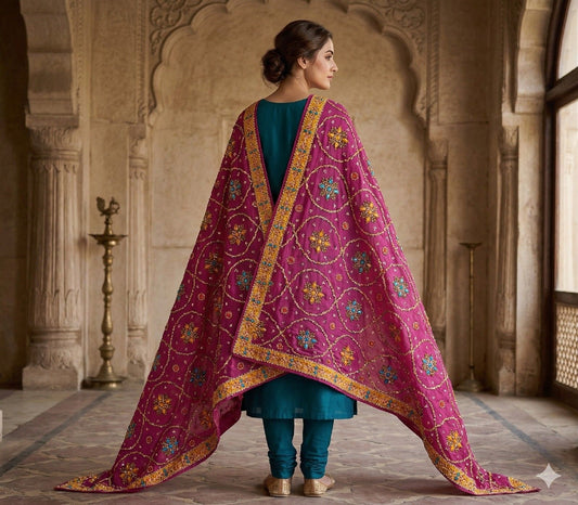 Sanskriti Vintage Purple Pure Georgette Dupatta/Stole Hand Embroidery Zardozi