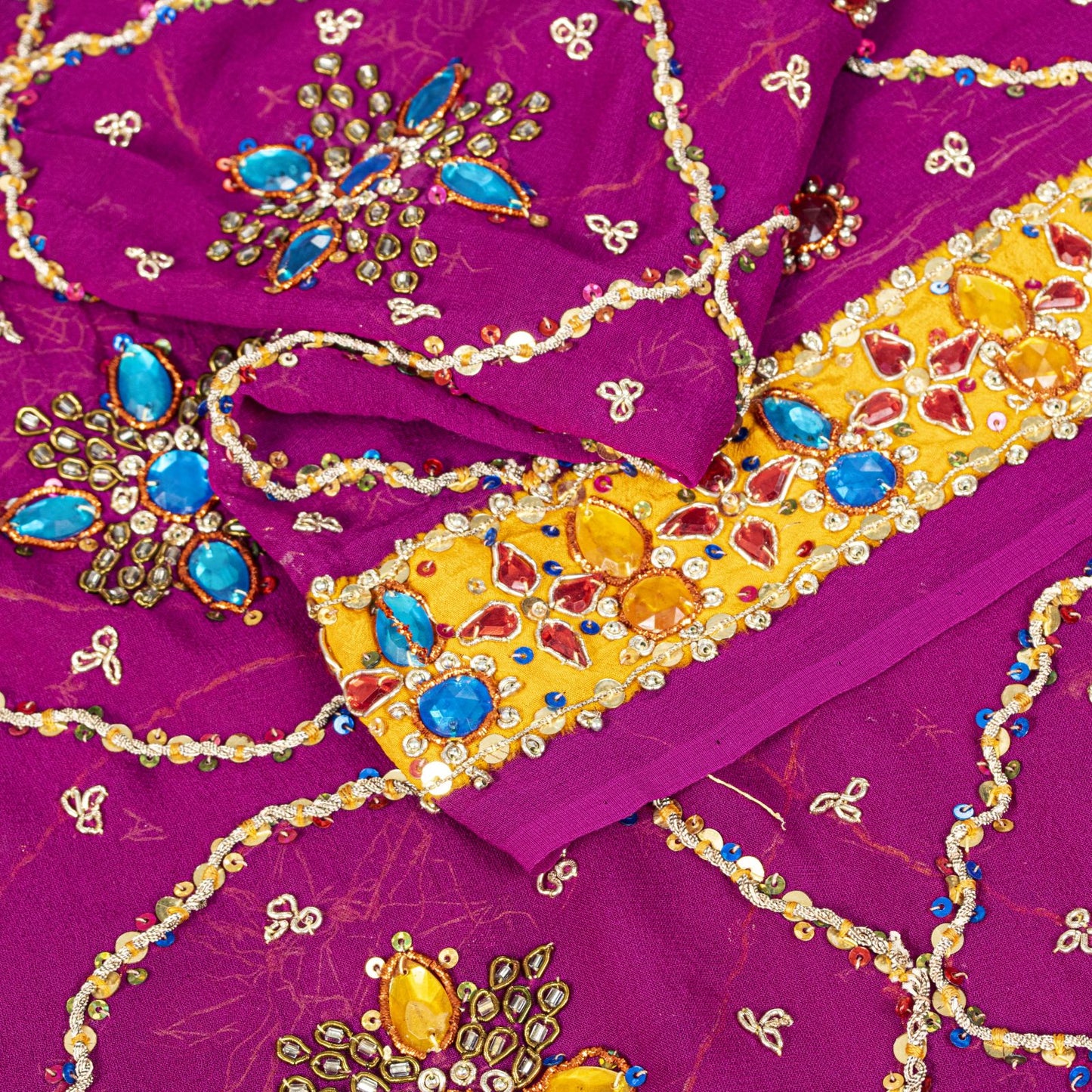 Sanskriti Vintage Purple Pure Georgette Dupatta/Stole Hand Embroidery Zardozi