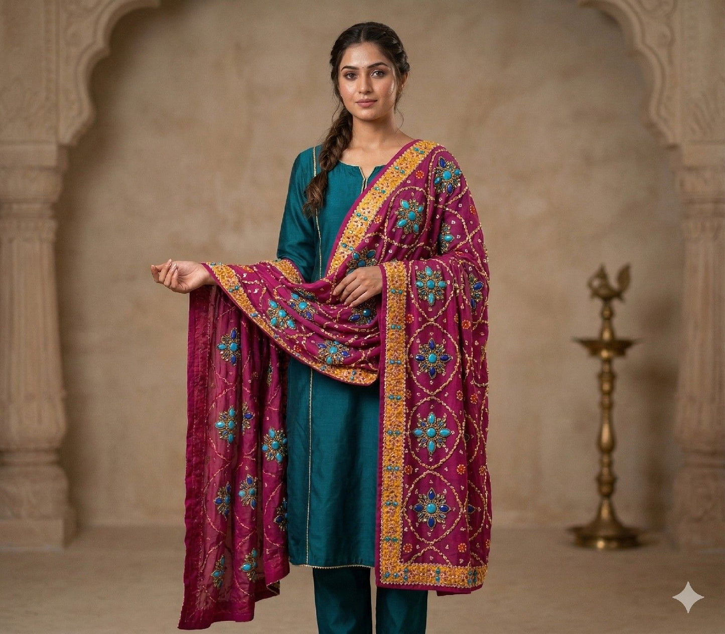 Sanskriti Vintage Purple Pure Georgette Dupatta/Stole Hand Embroidery Zardozi