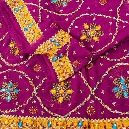 Sanskriti Vintage Purple Pure Georgette Dupatta/Stole Hand Embroidery Zardozi