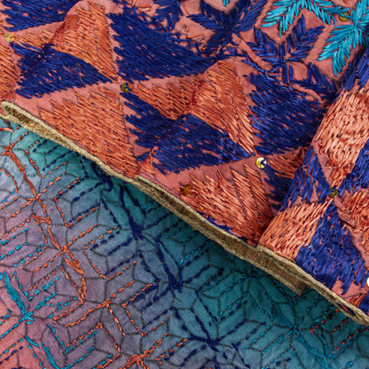 Sanskriti Vintage Blue Pure Silk Dupatta/Stole Hand Embroidery Phulkari Panjab