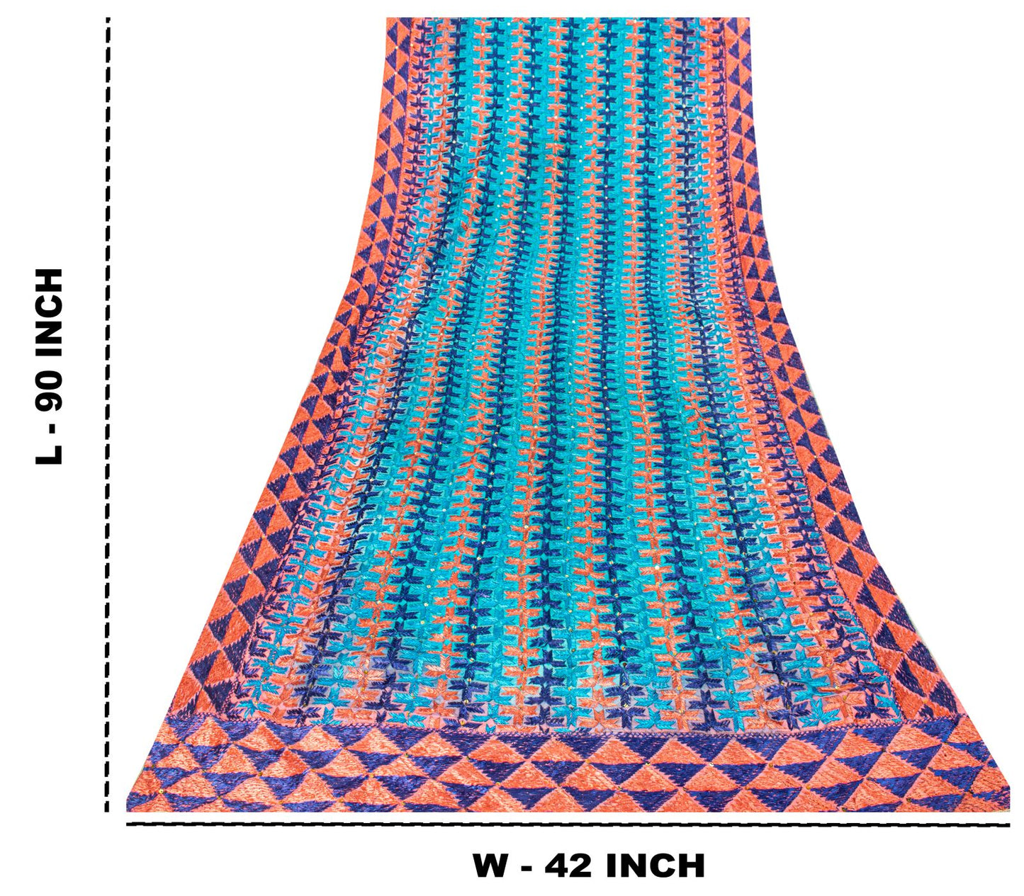 Sanskriti Vintage Blue Pure Silk Dupatta/Stole Hand Embroidery Phulkari Panjab