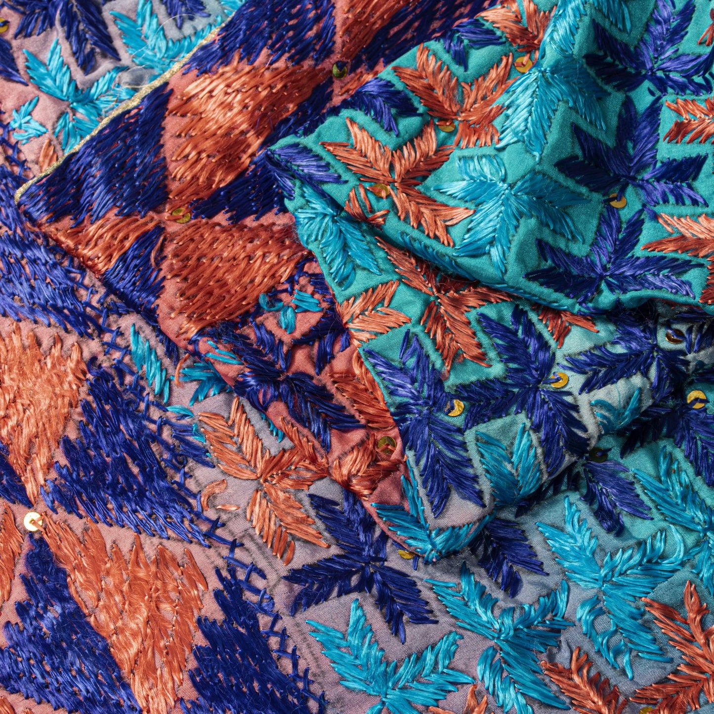 Sanskriti Vintage Blue Pure Silk Dupatta/Stole Hand Embroidery Phulkari Panjab