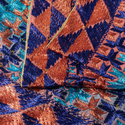 Sanskriti Vintage Blue Pure Silk Dupatta/Stole Hand Embroidery Phulkari Panjab