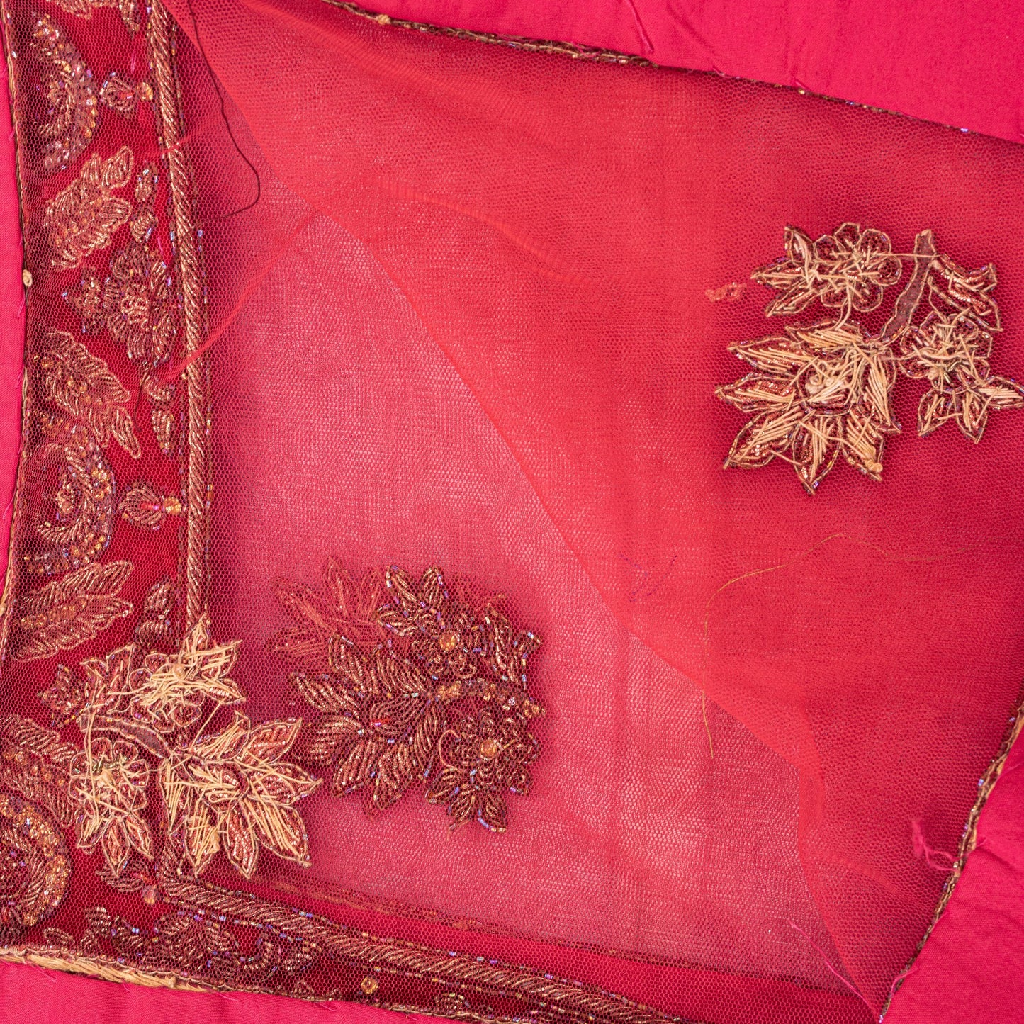 Sanskriti Vintage Pink Net Dupatta/Stole Hand Embroidery Zardozi Dabka Neck Veil