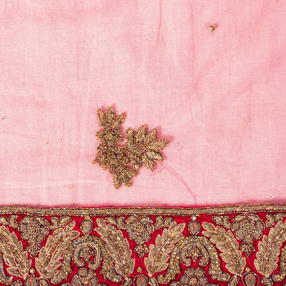 Sanskriti Vintage Pink Net Dupatta/Stole Hand Embroidery Zardozi Dabka Neck Veil