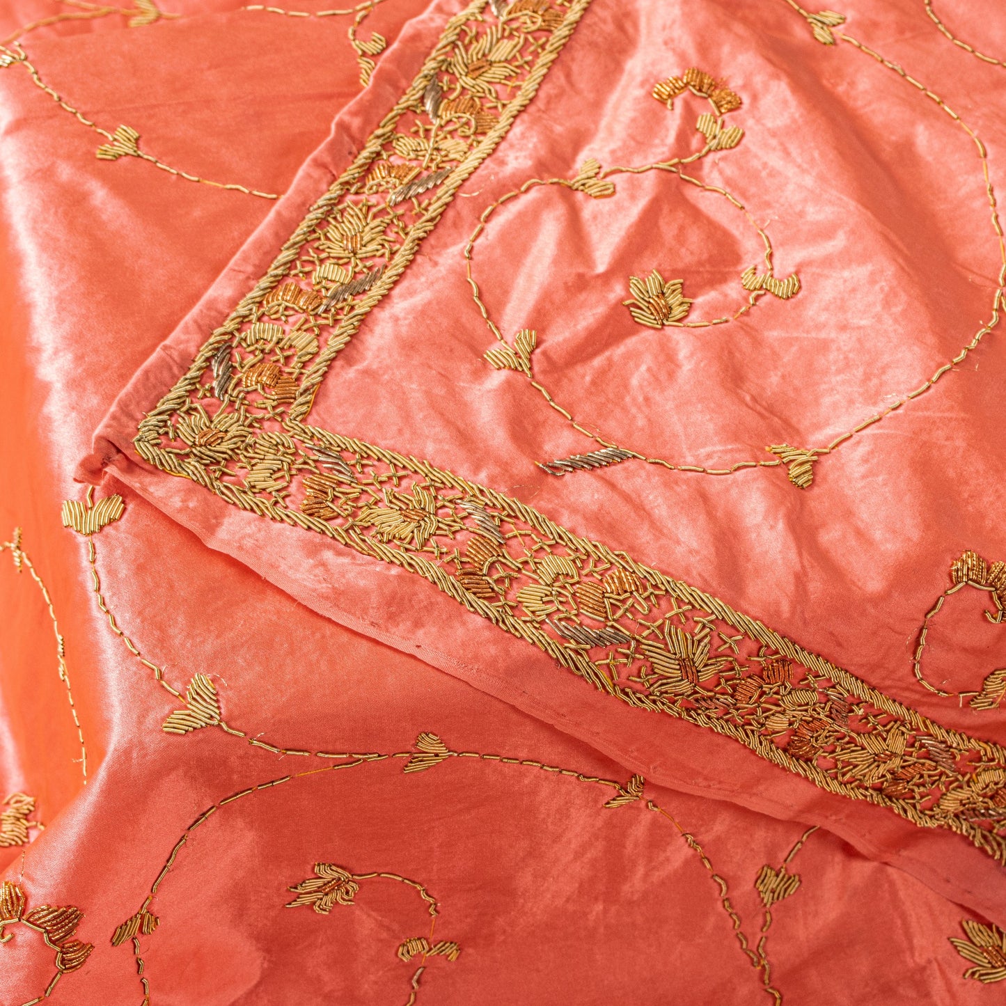 Sanskriti Vintage Peach 100%Pure Silk Dupatta/Stole Hand Embroidery Zardozi Veil