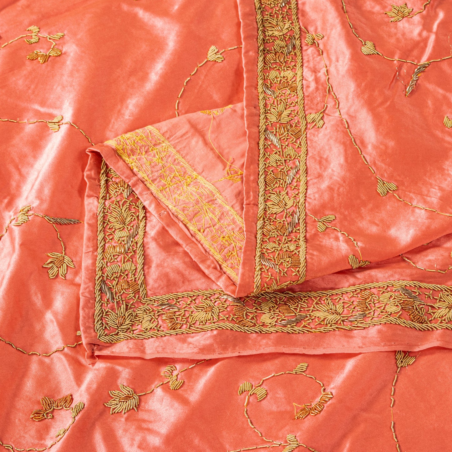 Sanskriti Vintage Peach 100%Pure Silk Dupatta/Stole Hand Embroidery Zardozi Veil