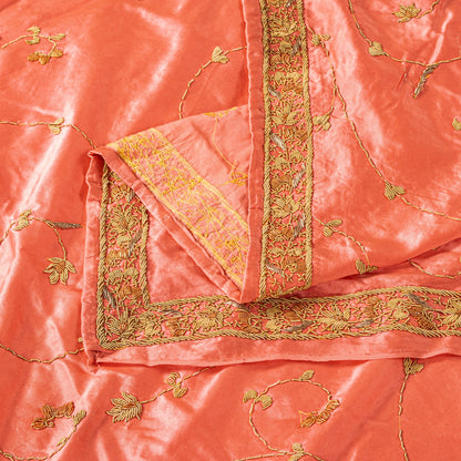 Sanskriti Vintage Peach 100%Pure Silk Dupatta/Stole Hand Embroidery Zardozi Veil