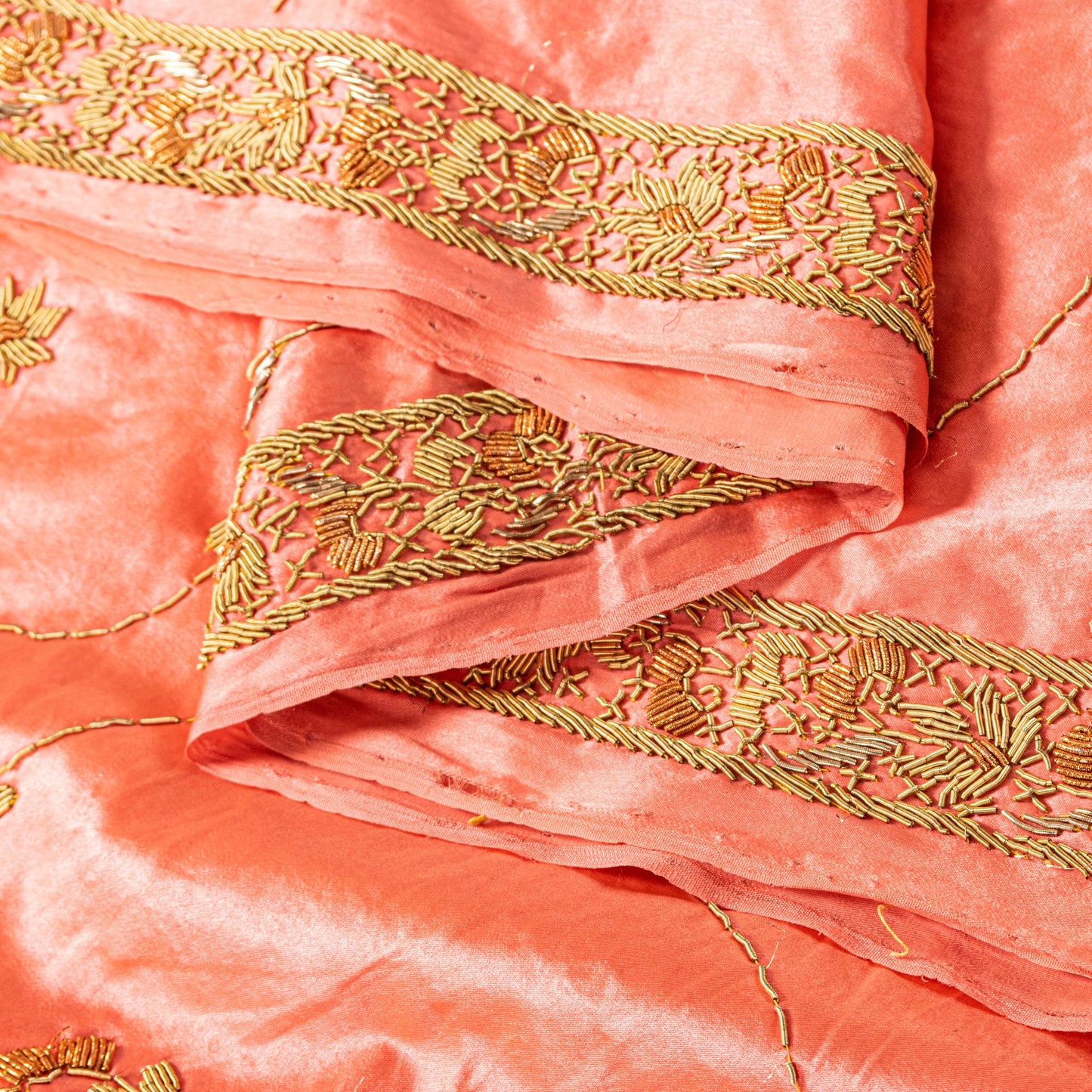 Sanskriti Vintage Peach 100%Pure Silk Dupatta/Stole Hand Embroidery Zardozi Veil