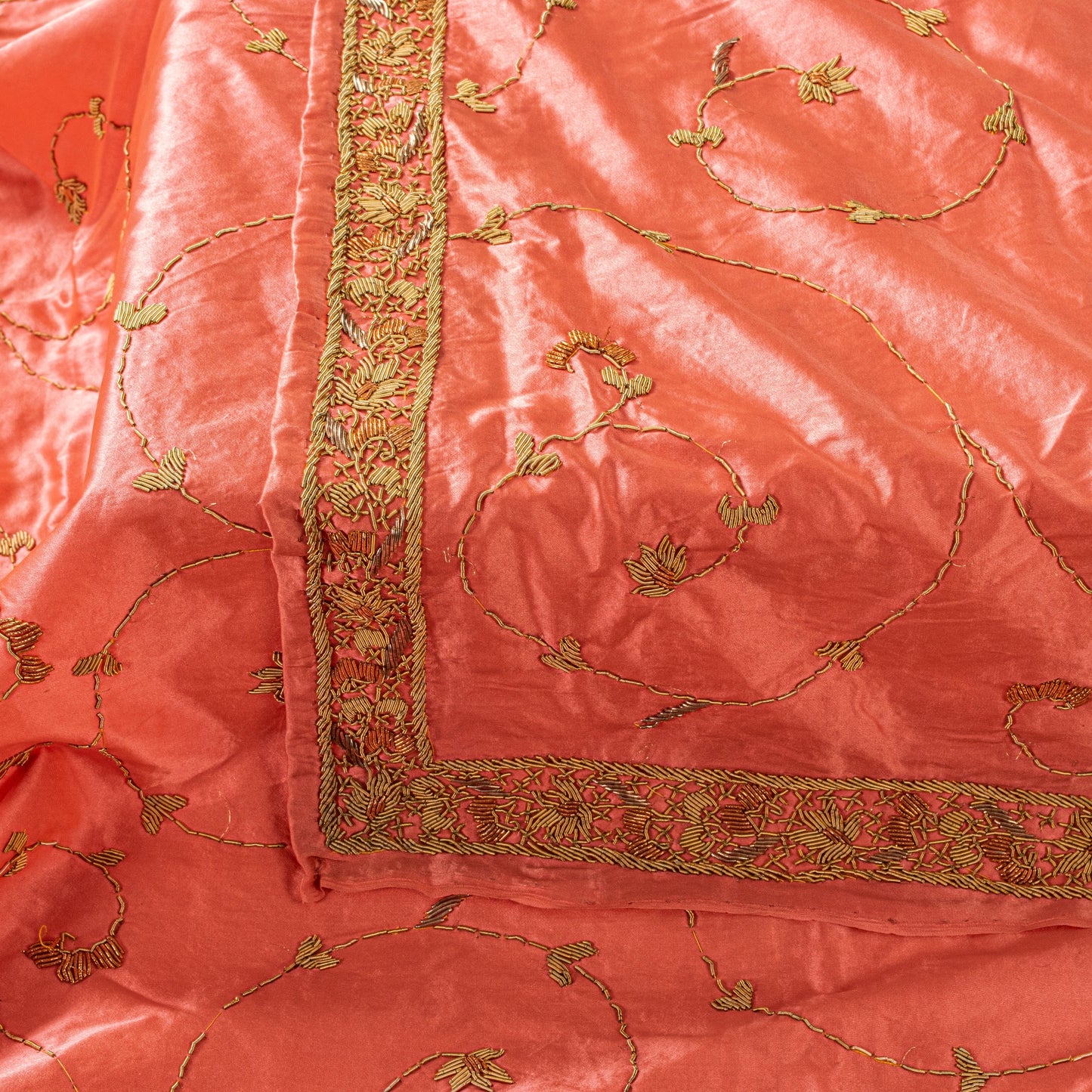 Sanskriti Vintage Peach 100%Pure Silk Dupatta/Stole Hand Embroidery Zardozi Veil