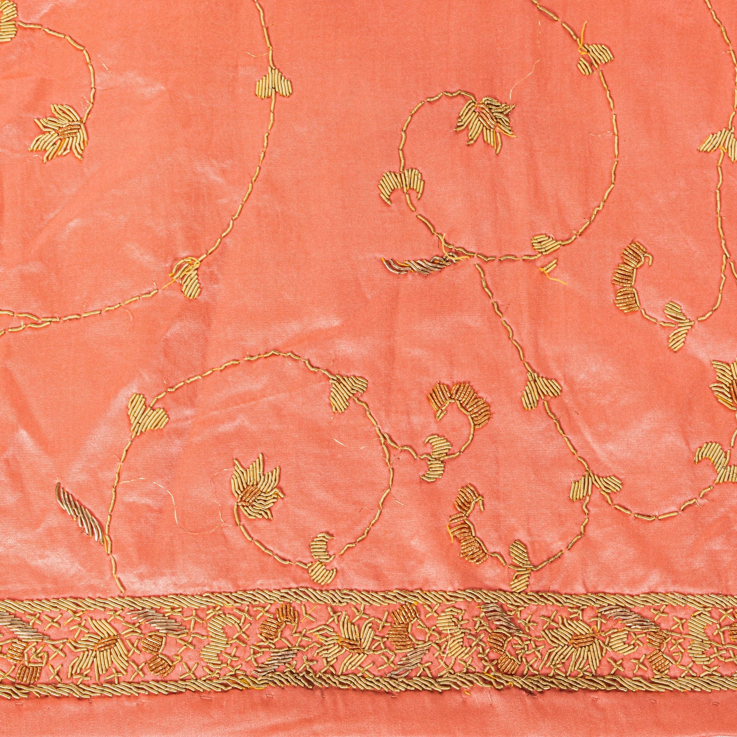 Sanskriti Vintage Peach 100%Pure Silk Dupatta/Stole Hand Embroidery Zardozi Veil