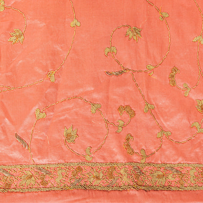 Sanskriti Vintage Peach 100%Pure Silk Dupatta/Stole Hand Embroidery Zardozi Veil
