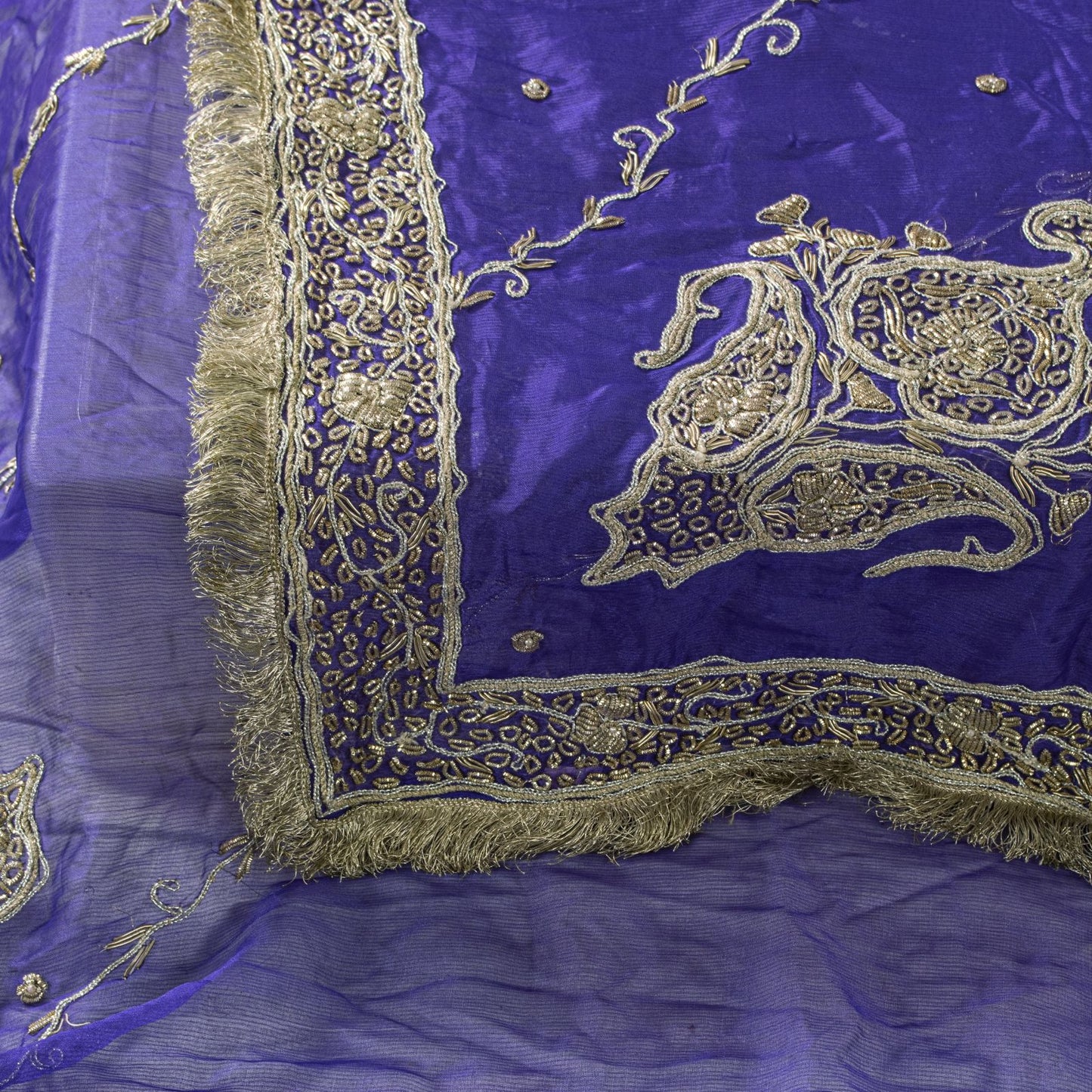 Sanskriti Vintage Blue Soft Art Silk Dupatta/Stole Hand Embroidery Zardozi Dabka