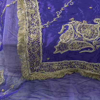 Sanskriti Vintage Blue Soft Art Silk Dupatta/Stole Hand Embroidery Zardozi Dabka