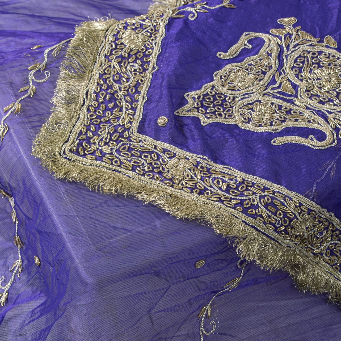 Sanskriti Vintage Blue Soft Art Silk Dupatta/Stole Hand Embroidery Zardozi Dabka