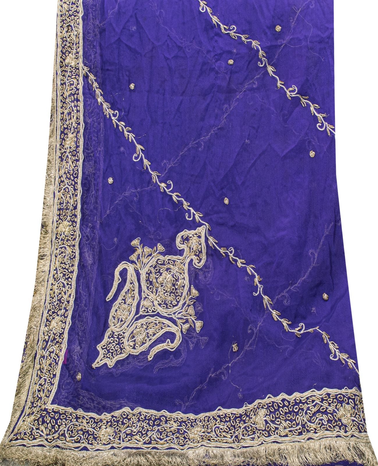 Sanskriti Vintage Blue Soft Art Silk Dupatta/Stole Hand Embroidery Zardozi Dabka