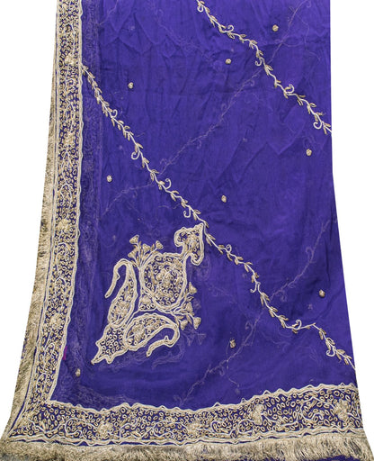Sanskriti Vintage Blue Soft Art Silk Dupatta/Stole Hand Embroidery Zardozi Dabka
