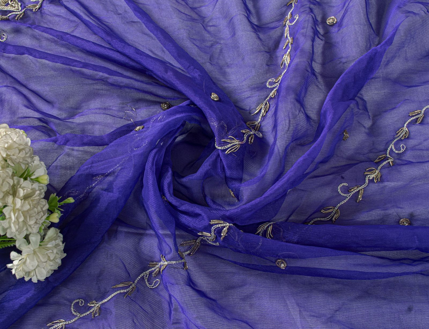 Sanskriti Vintage Blue Soft Art Silk Dupatta/Stole Hand Embroidery Zardozi Dabka