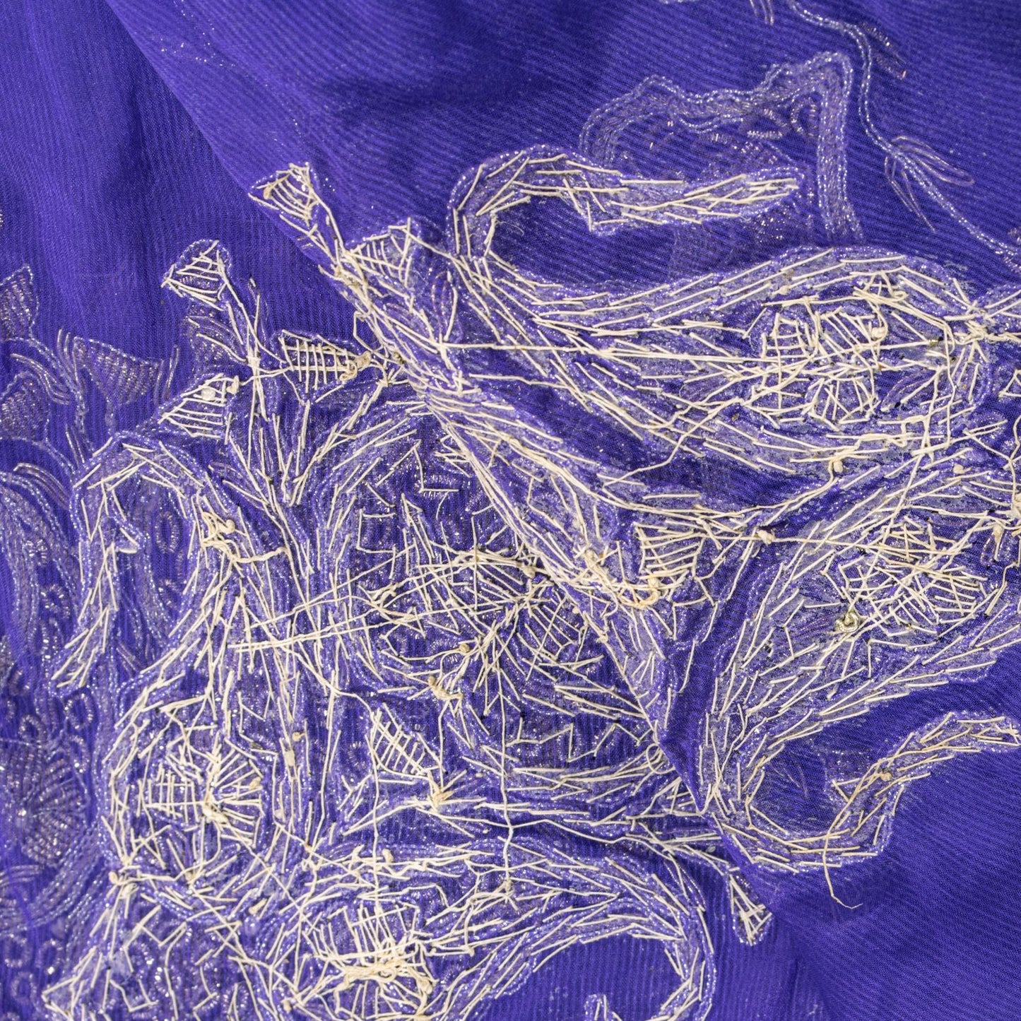 Sanskriti Vintage Blue Soft Art Silk Dupatta/Stole Hand Embroidery Zardozi Dabka