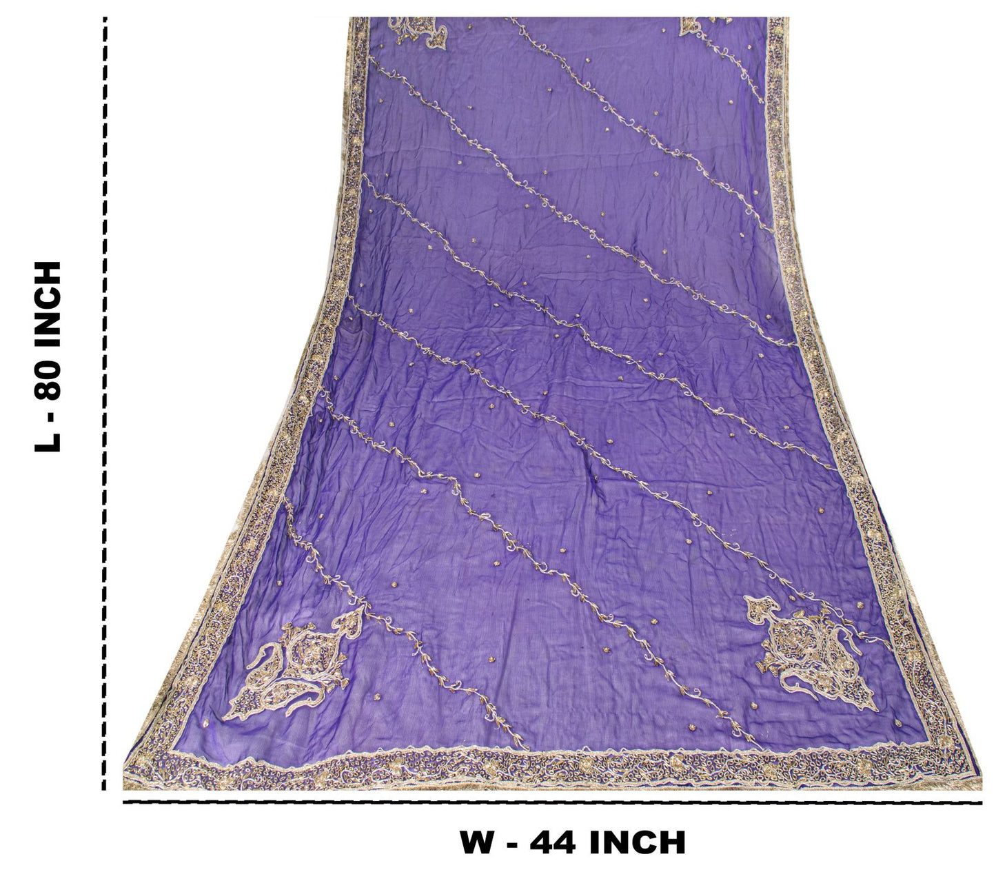 Sanskriti Vintage Blue Soft Art Silk Dupatta/Stole Hand Embroidery Zardozi Dabka