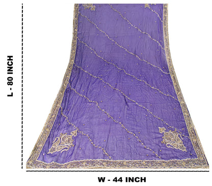Sanskriti Vintage Blue Soft Art Silk Dupatta/Stole Hand Embroidery Zardozi Dabka