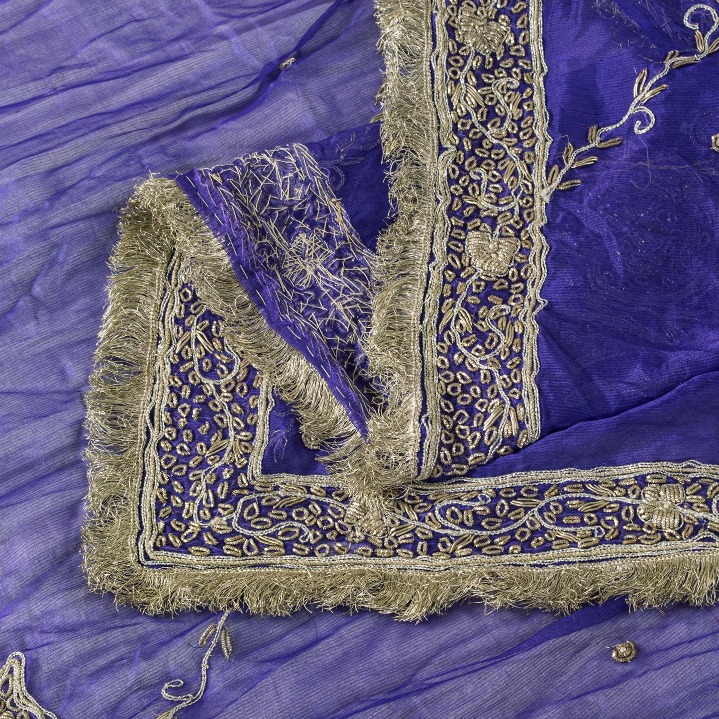 Sanskriti Vintage Blue Soft Art Silk Dupatta/Stole Hand Embroidery Zardozi Dabka