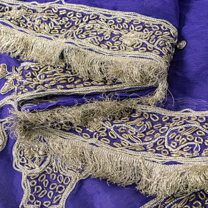 Sanskriti Vintage Blue Soft Art Silk Dupatta/Stole Hand Embroidery Zardozi Dabka