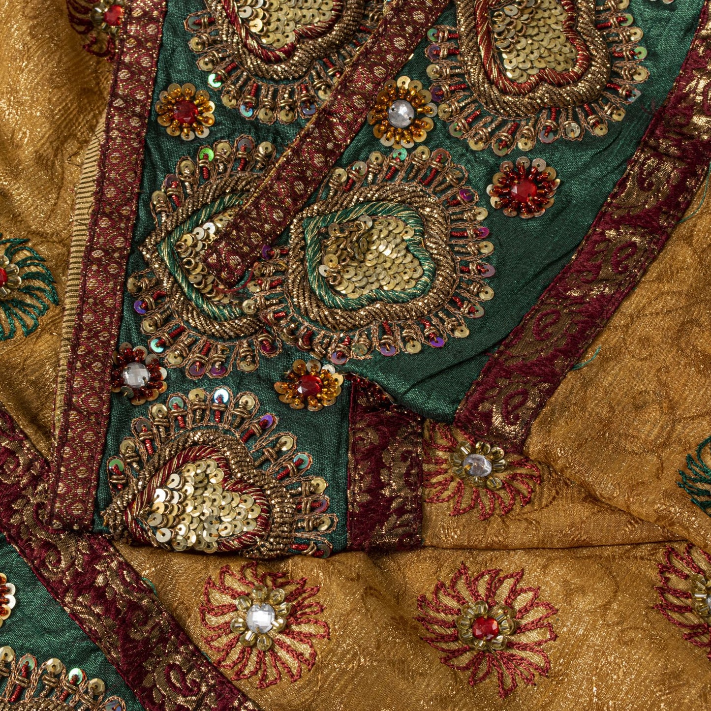 Sanskriti Vintage Golden Pure Chiffon Dupatta/Stole Hand Embroidery Beads Veil