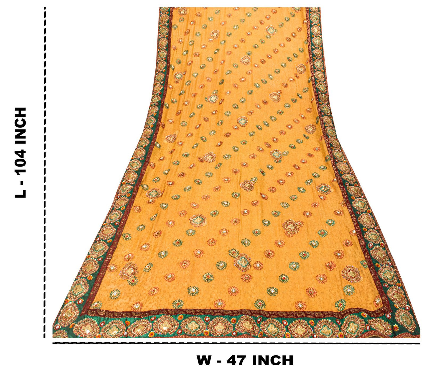 Sanskriti Vintage Golden Pure Chiffon Dupatta/Stole Hand Embroidery Beads Veil
