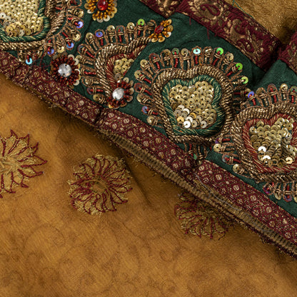 Sanskriti Vintage Golden Pure Chiffon Dupatta/Stole Hand Embroidery Beads Veil