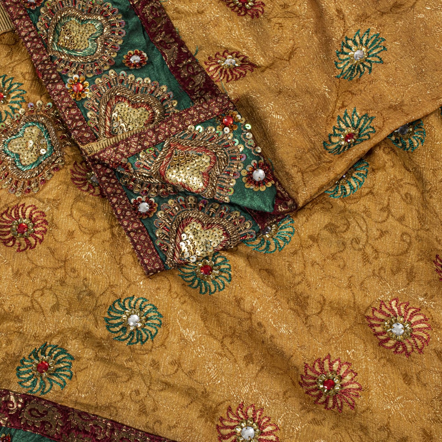 Sanskriti Vintage Golden Pure Chiffon Dupatta/Stole Hand Embroidery Beads Veil