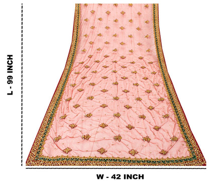 Sanskriti Vintage Dark Red Net Dupatta/Stole Hand Embroidery Zardozi Dabak Veil