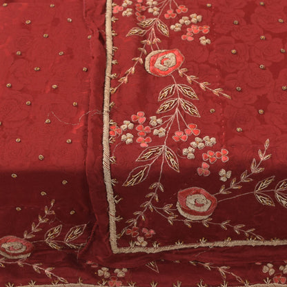 Sanskriti Vintage Red Soft Pure Silk Dupatta/Stole Hand Embroidery Zari Zardozi