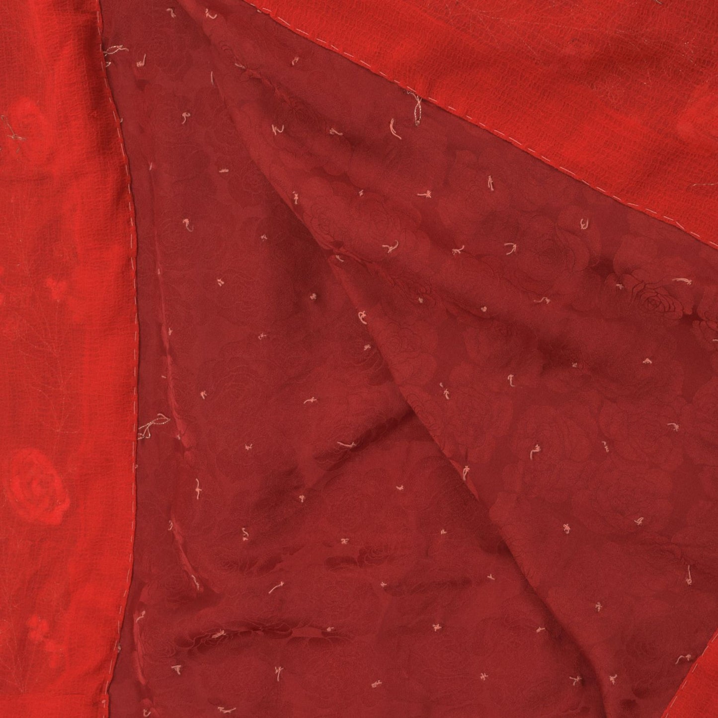 Sanskriti Vintage Red Soft Pure Silk Dupatta/Stole Hand Embroidery Zari Zardozi
