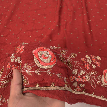 Sanskriti Vintage Red Soft Pure Silk Dupatta/Stole Hand Embroidery Zari Zardozi