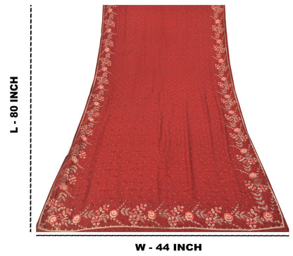 Sanskriti Vintage Red Soft Pure Silk Dupatta/Stole Hand Embroidery Zari Zardozi