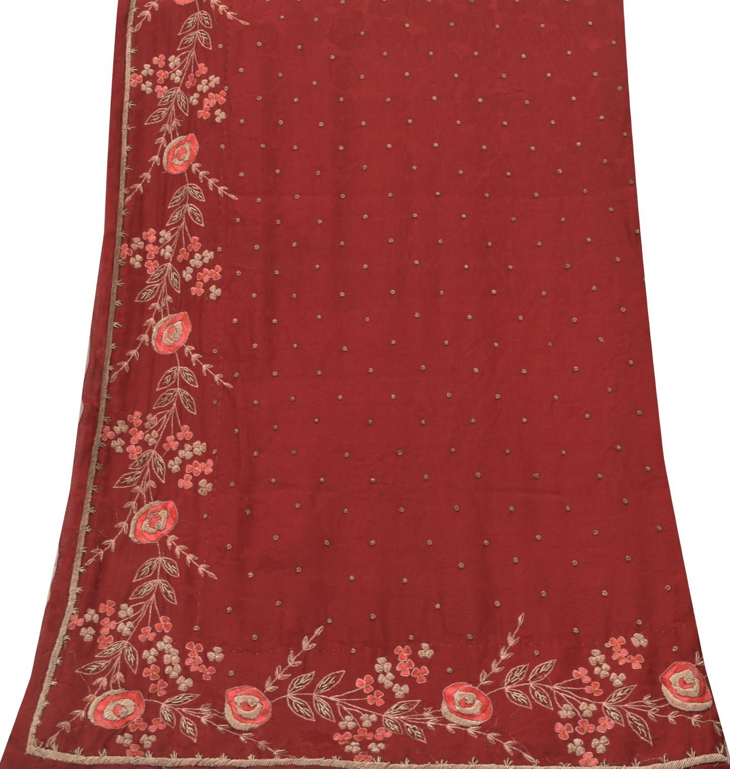 Sanskriti Vintage Red Soft Pure Silk Dupatta/Stole Hand Embroidery Zari Zardozi