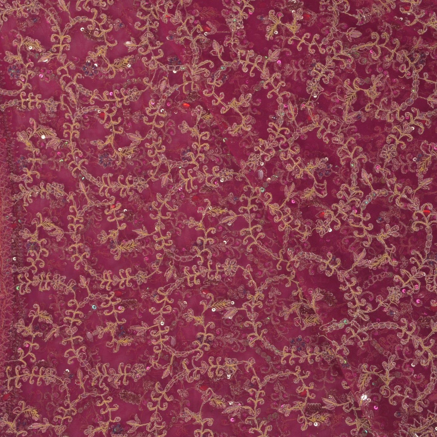 Sanskriti Vintage Pink Net Dupatta/Stole Hand Embroidery Zari Zardozi Bead Veil