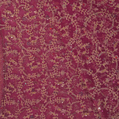 Sanskriti Vintage Pink Net Dupatta/Stole Hand Embroidery Zari Zardozi Bead Veil
