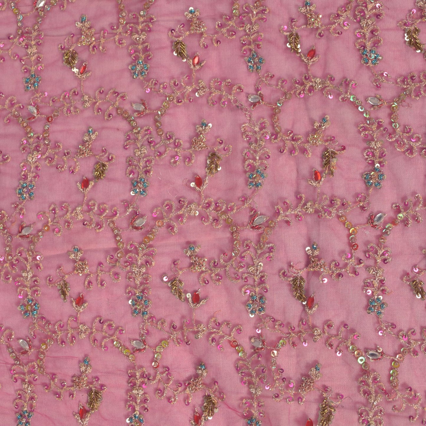 Sanskriti Vintage Pink Net Dupatta/Stole Hand Embroidery Zari Zardozi Bead Veil