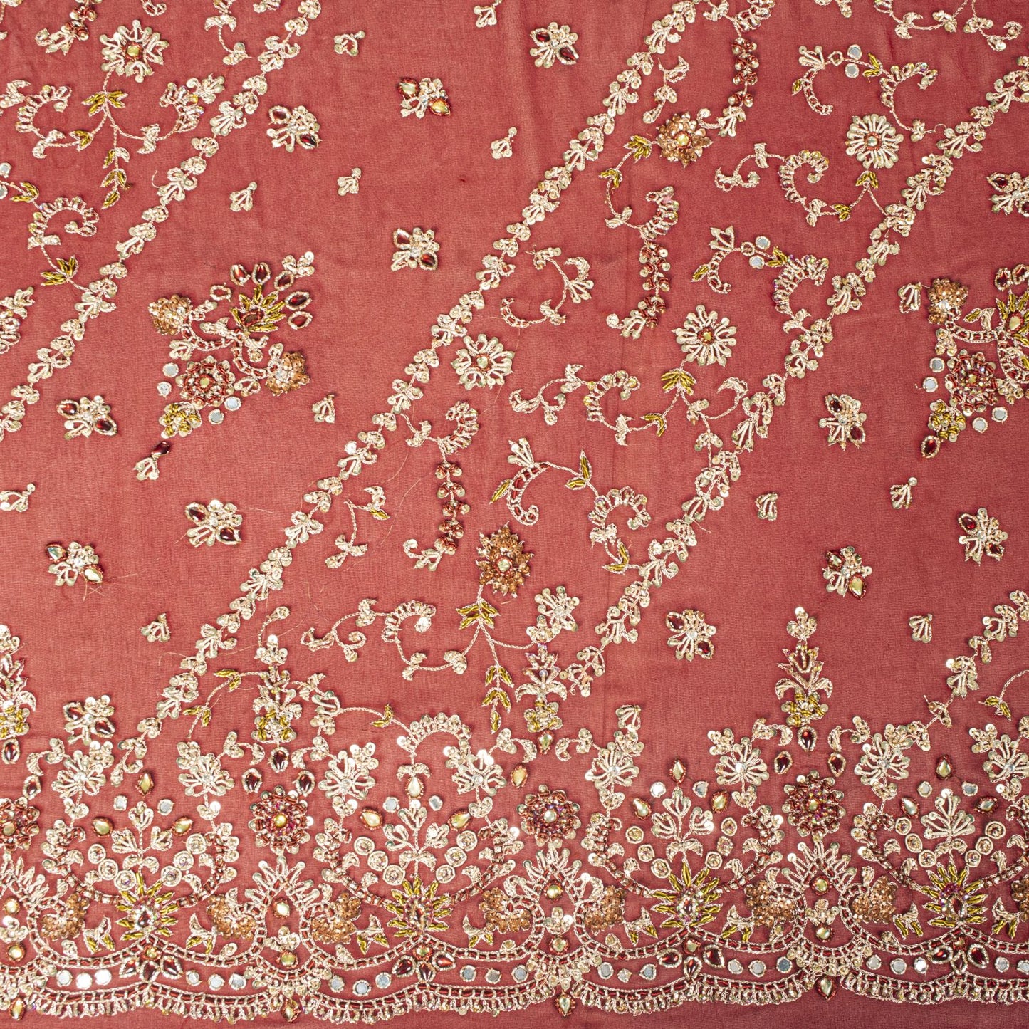 Sanskriti Vintage Red Pure Georgette Silk Dupatta/Stole Hand Embroidery Zardozi