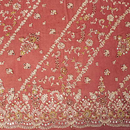 Sanskriti Vintage Red Pure Georgette Silk Dupatta/Stole Hand Embroidery Zardozi
