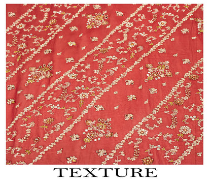 Sanskriti Vintage Red Pure Georgette Silk Dupatta/Stole Hand Embroidery Zardozi