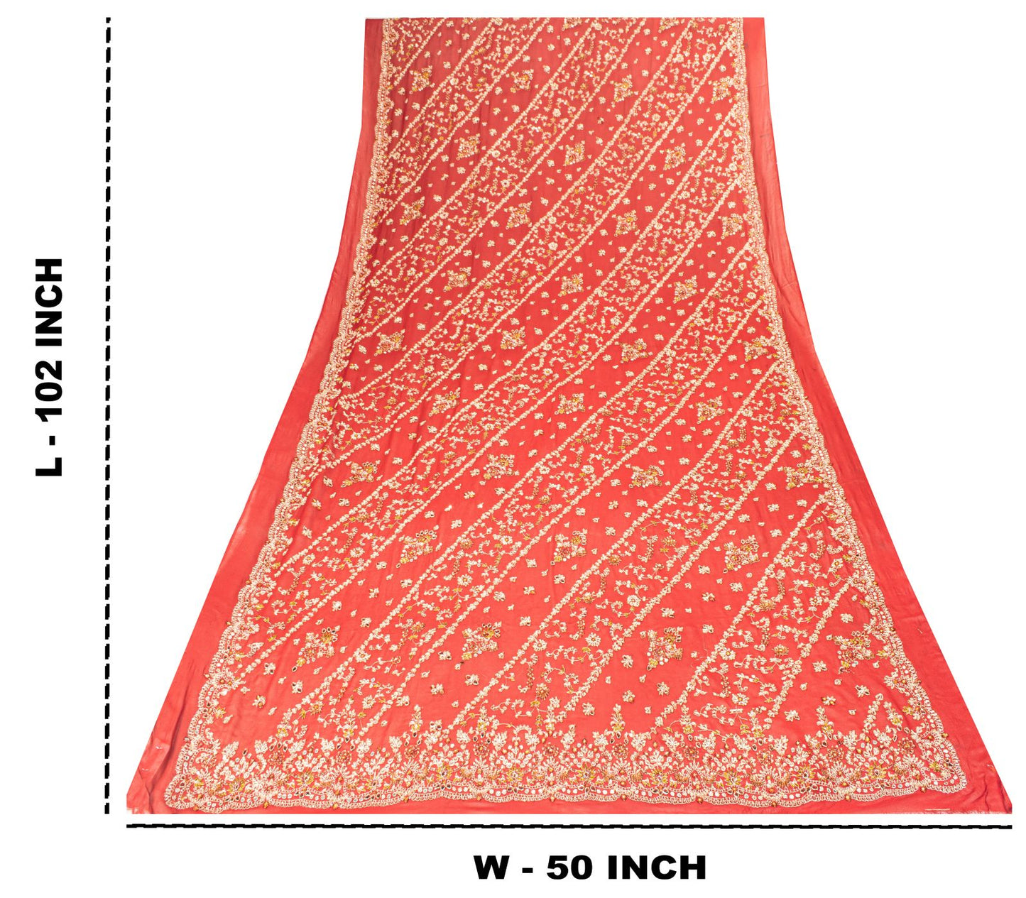 Sanskriti Vintage Red Pure Georgette Silk Dupatta/Stole Hand Embroidery Zardozi