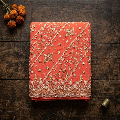 Sanskriti Vintage Red Pure Georgette Silk Dupatta/Stole Hand Embroidery Zardozi